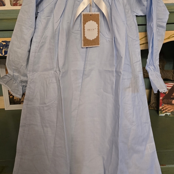 Blue Nightgown Pajamas with Ruffled Hem and Bow - Picture 2 of 2